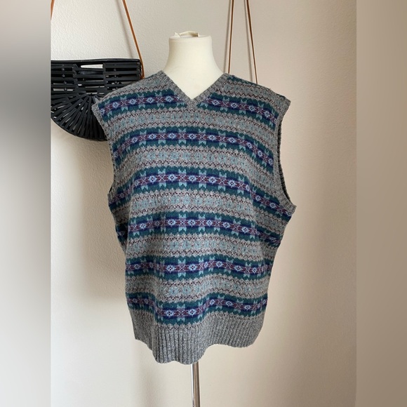 Vintage Polo By Ralph Lauren Wool Vest Fair Isle Hand Knit Aztec Sweater XL